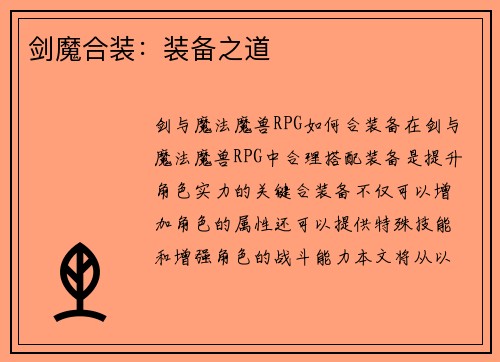 剑魔合装：装备之道